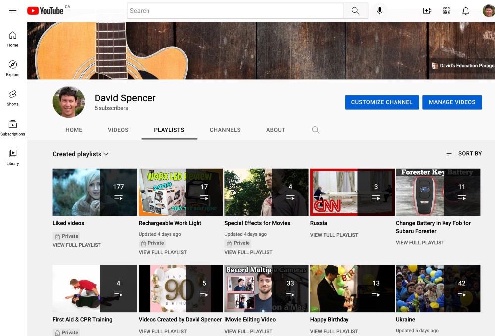 Youtube playlist created by David Spencer